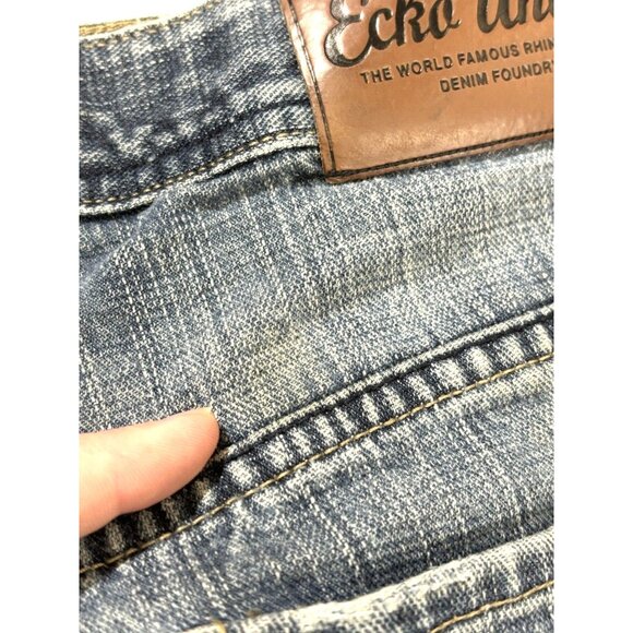 Vtg Ecko Unltd Jeans Sz. 32 Med. Blue Wash Denim Patch Y2K Baggy Fit  Red Hook - Picture 8 of 16
